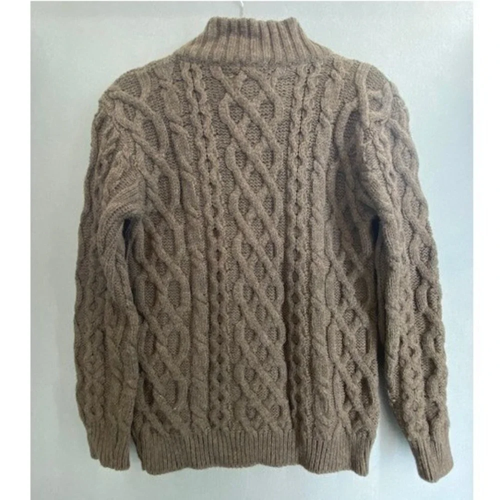 Peregrine‎ Mens M Wool Cable Knit Fisherman Sweater Brown Button Neck England
